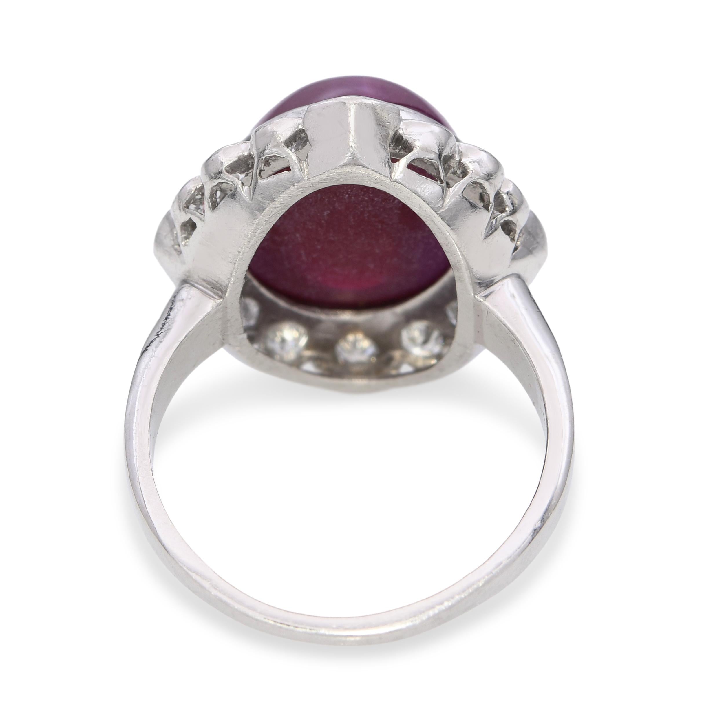 Vintage Platinum 9.18ct Synthetic Star Ruby & Diamond Halo Ring