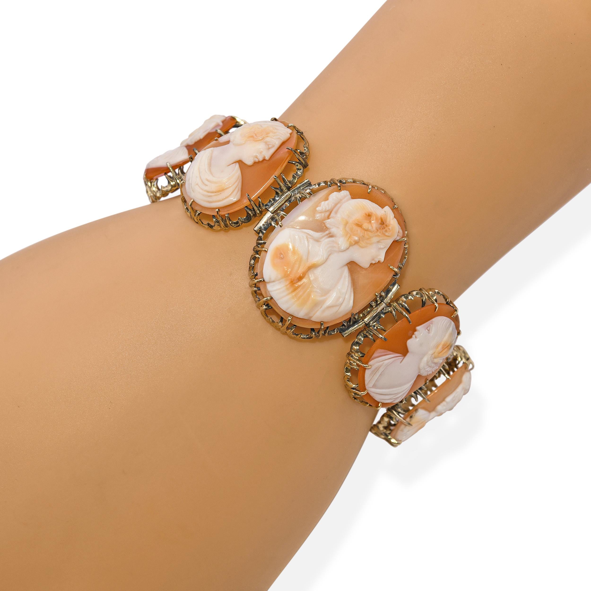 Antique Yellow Gold Proper Lady Shell Cameo Bracelet