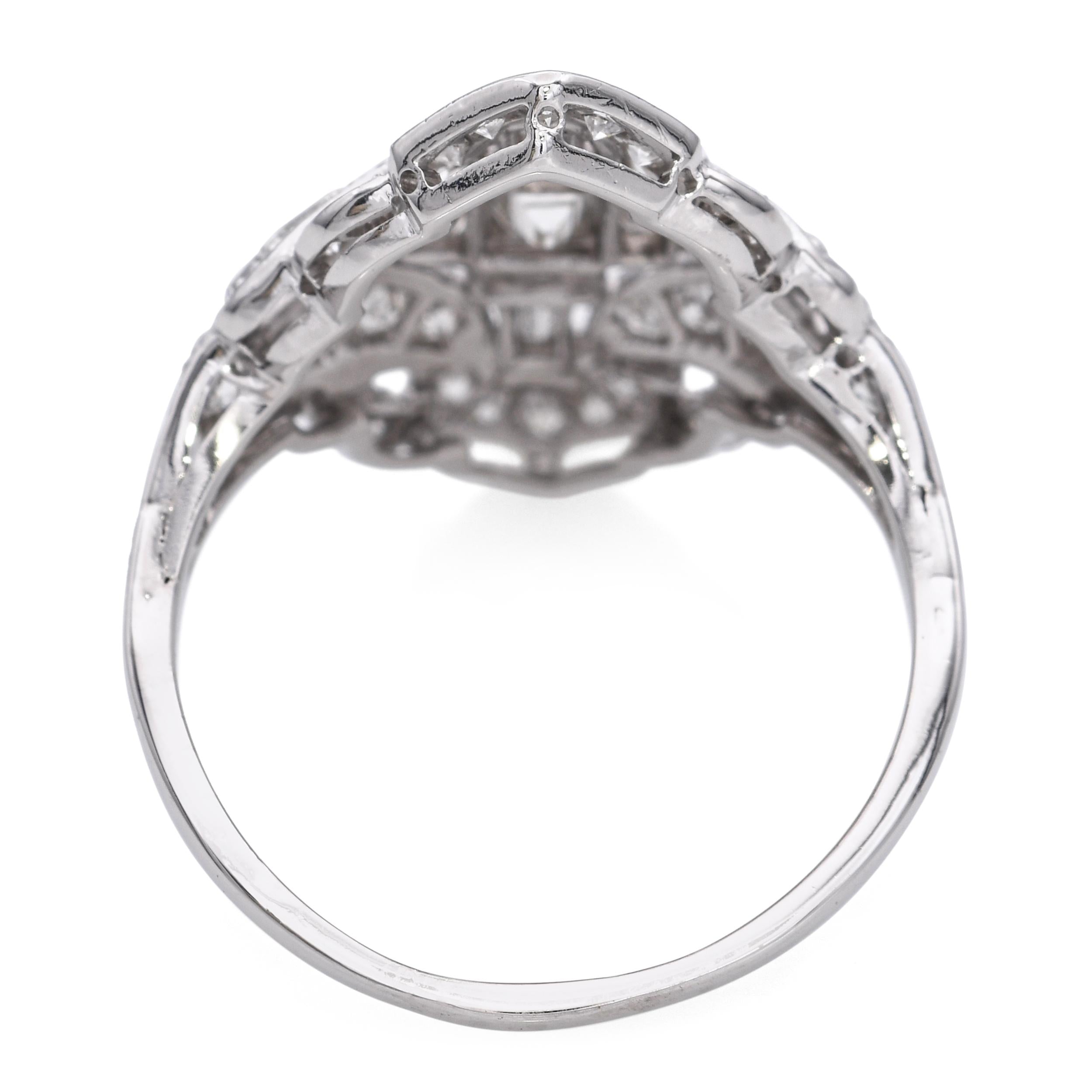 Vintage Platinum Art Deco 1.1tcw Diamond Motif Ring