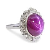Vintage Platinum 9.18ct Synthetic Star Ruby & Diamond Halo Ring