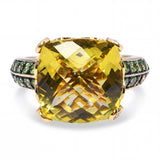 LeVian 14k Yellow Gold Yellow Quartz Tsavorite and Diamond Ring