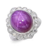 Vintage Platinum 9.18ct Synthetic Star Ruby & Diamond Halo Ring