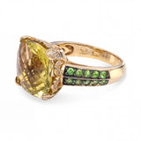 LeVian 14k Yellow Gold Yellow Quartz Tsavorite and Diamond Ring
