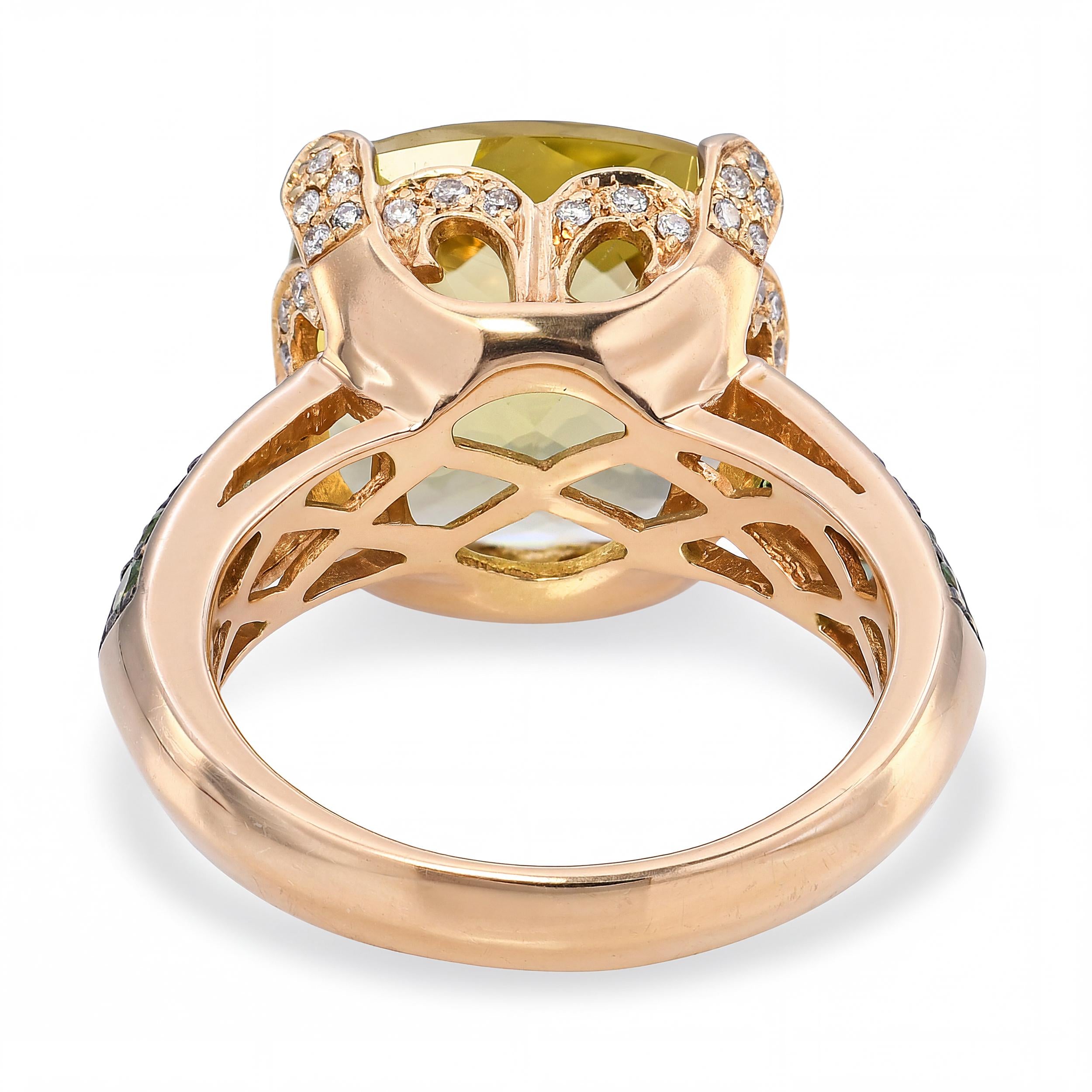 LeVian 14k Yellow Gold Yellow Quartz Tsavorite and Diamond Ring