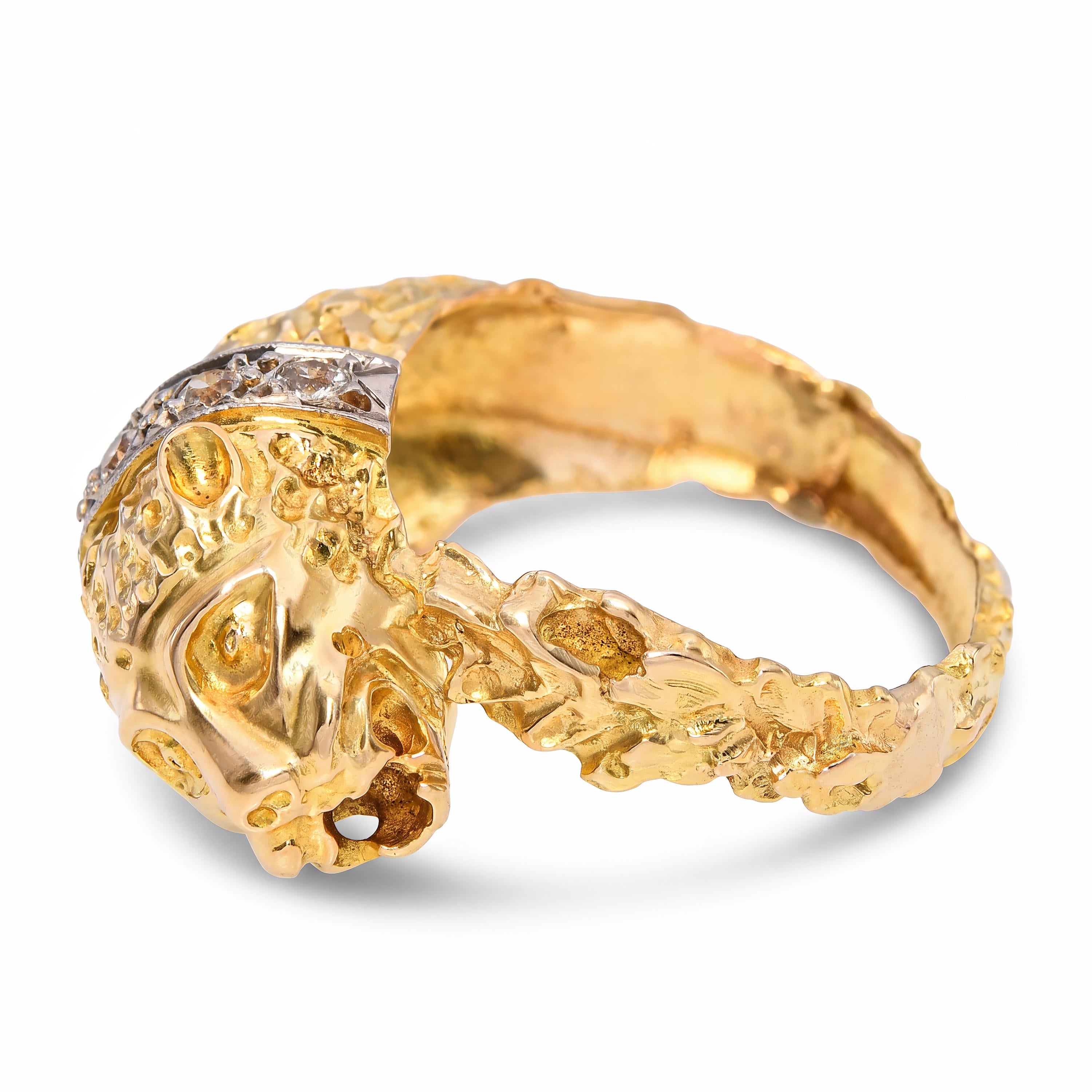 Vintage 18k Yellow Gold Lion Bypass Ring
