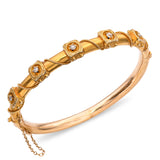 Antique Victorian 14k Yellow Gold and Diamond Rope Detail Hinged Bracelet