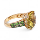 LeVian 14k Yellow Gold Yellow Quartz Tsavorite and Diamond Ring