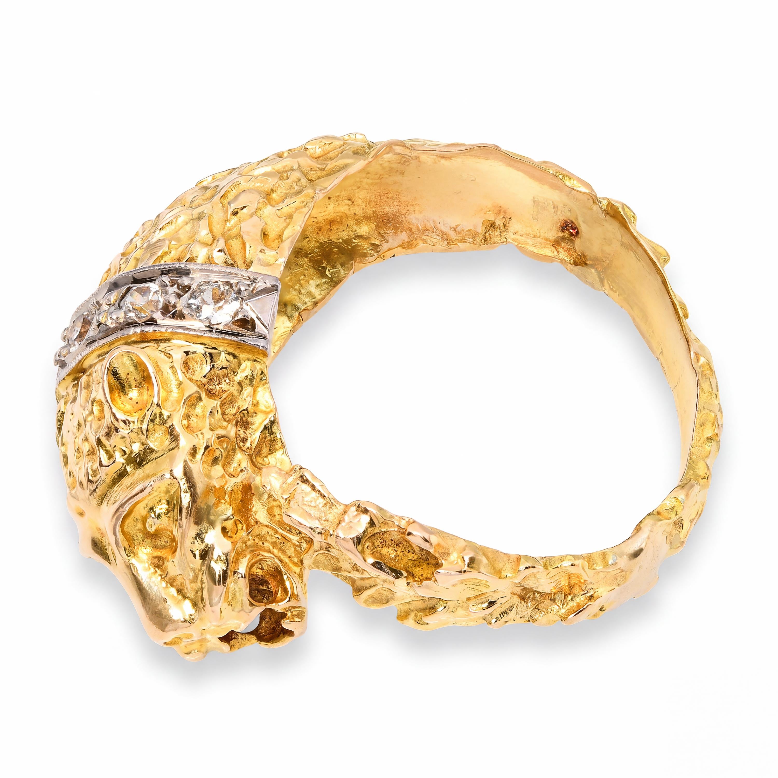 Vintage 18k Yellow Gold Lion Bypass Ring
