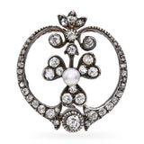 Antique Edwardian Yellow Gold and Silver Top Diamond & Natural Pearl Pendant