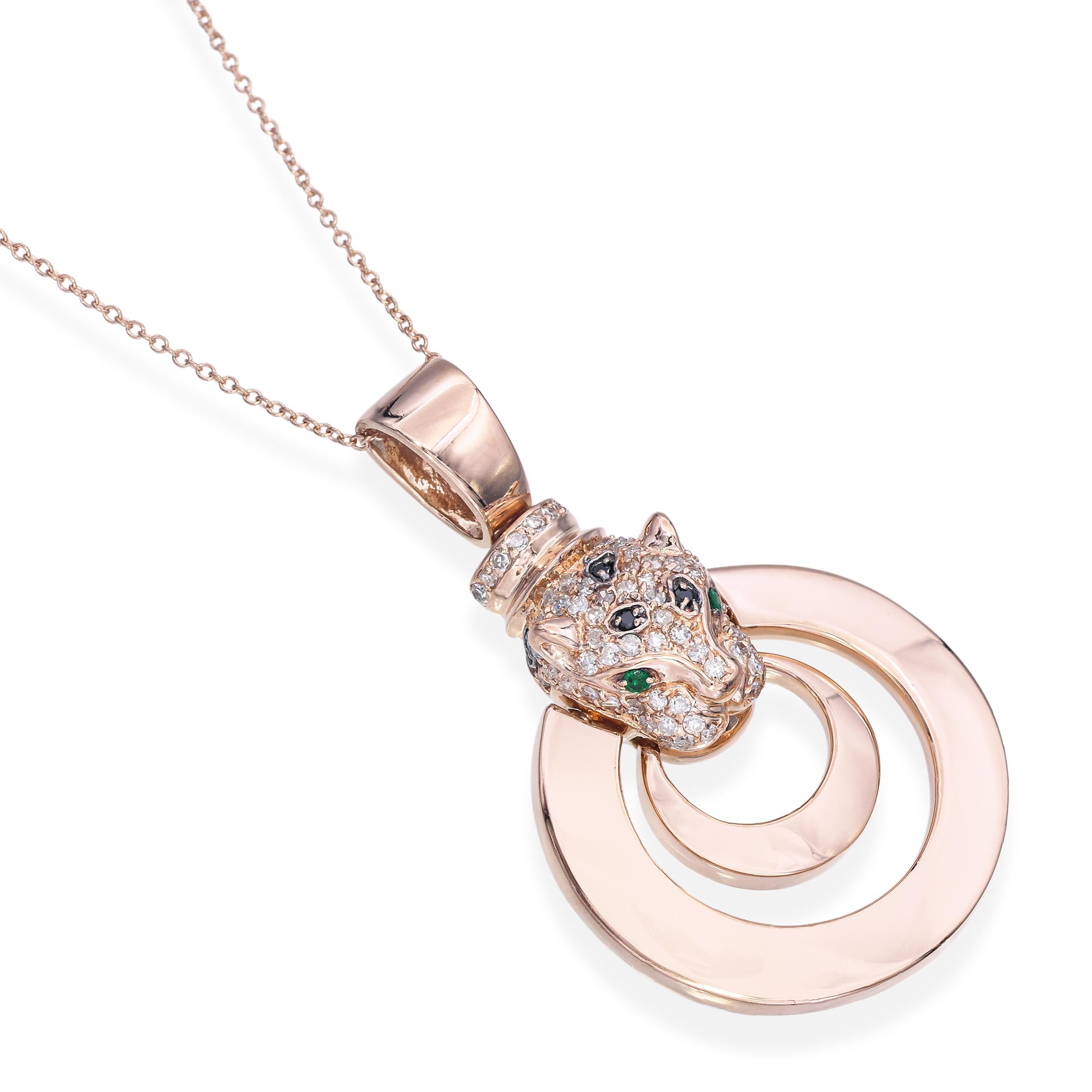 Effy Signature 14k Rose Gold Diamond and Emerald Panther Necklace