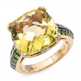 LeVian 14k Yellow Gold Yellow Quartz Tsavorite and Diamond Ring