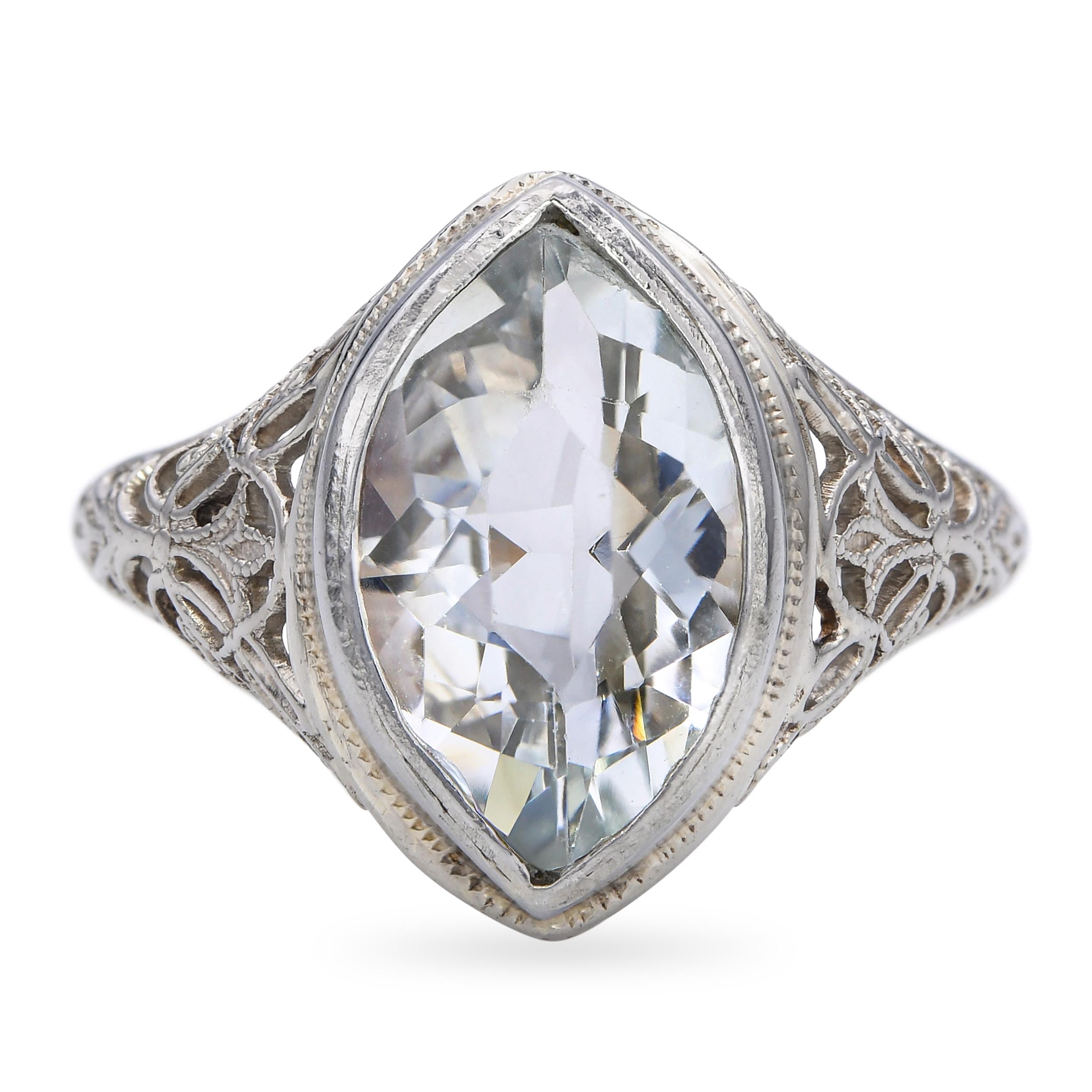 Antique 14k White Gold 1.90ct Aquamarine Ring
