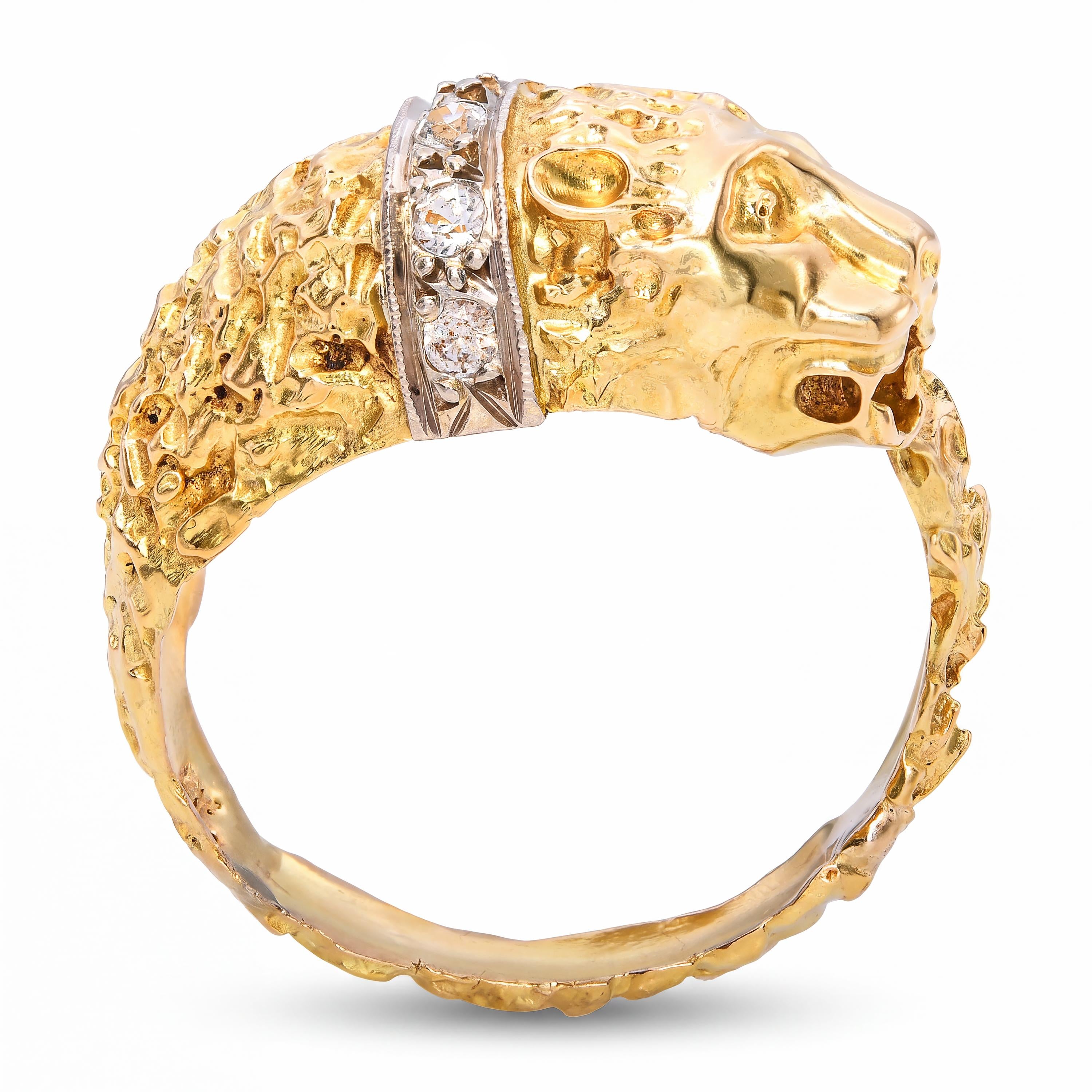 Vintage 18k Yellow Gold Lion Bypass Ring