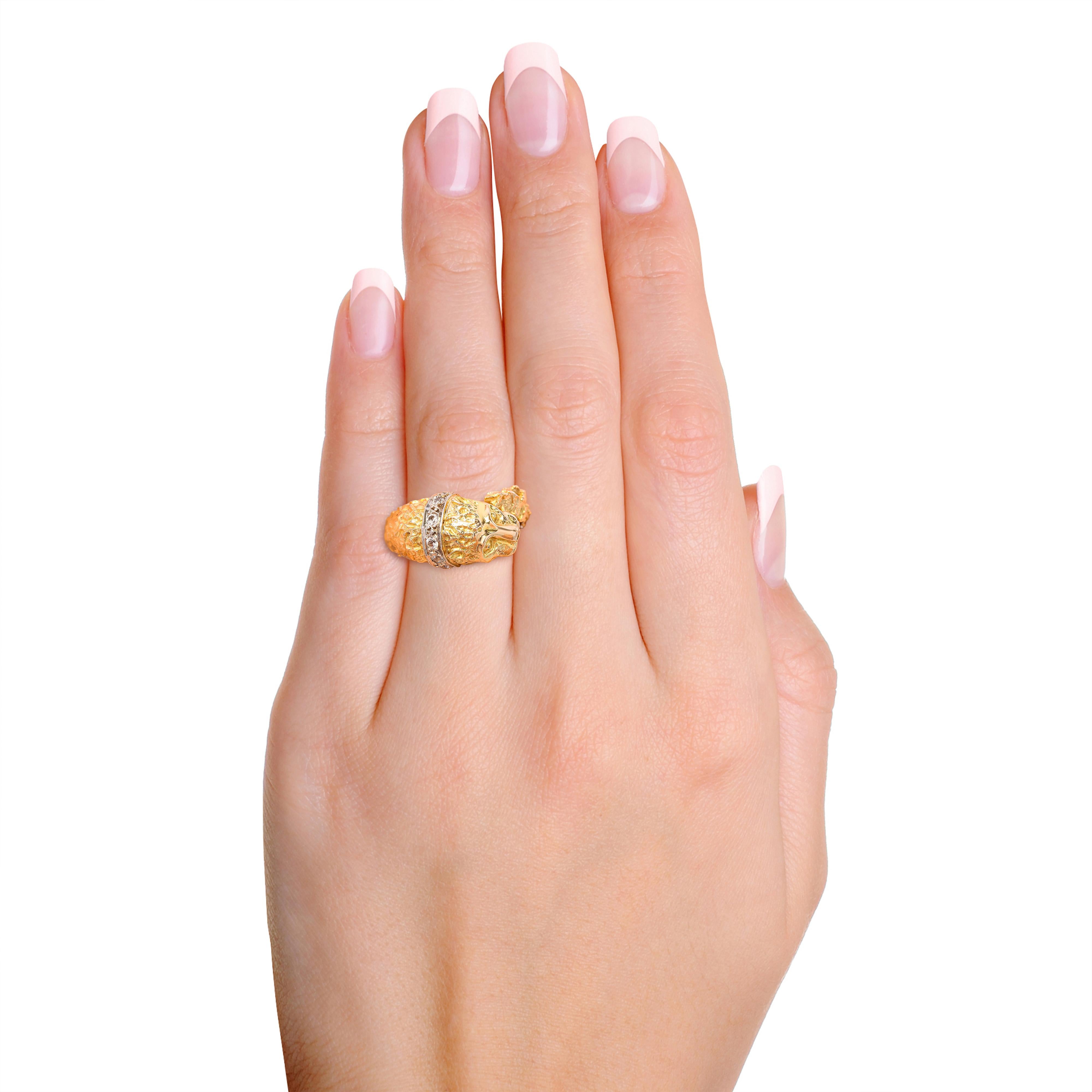 Vintage 18k Yellow Gold Lion Bypass Ring