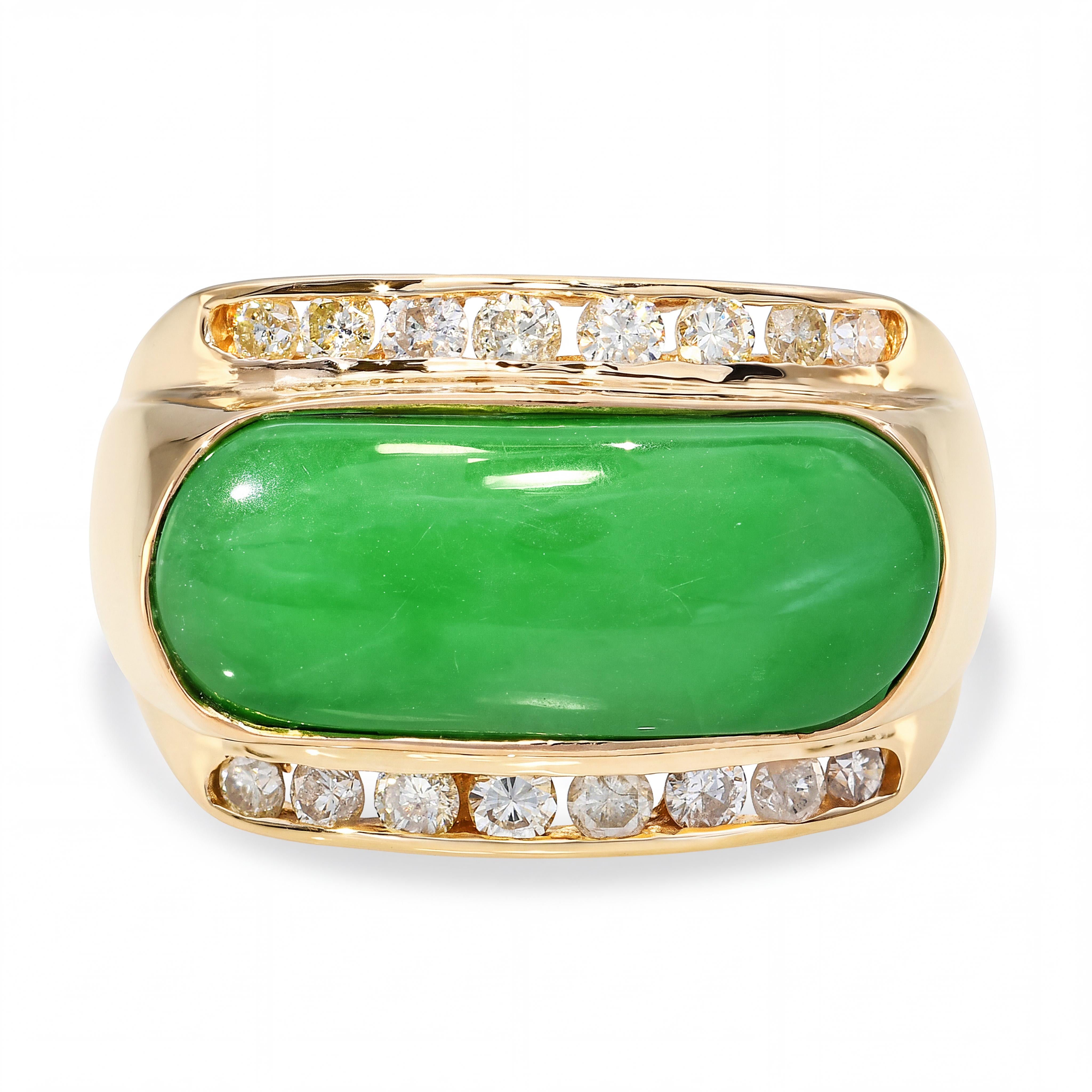 14k Yellow Gold Jadeite Jade and Diamond Ring