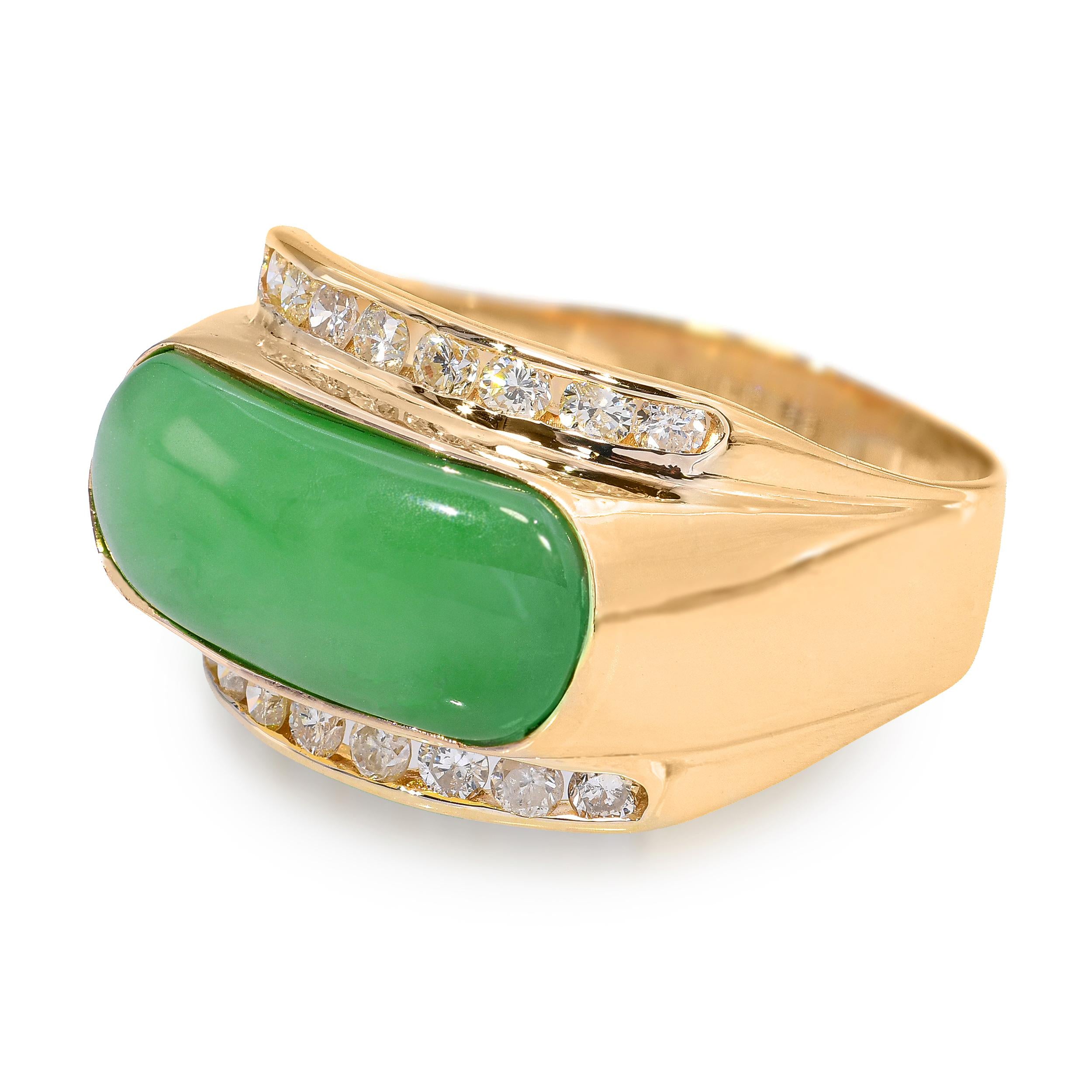 14k Yellow Gold Jadeite Jade and Diamond Ring