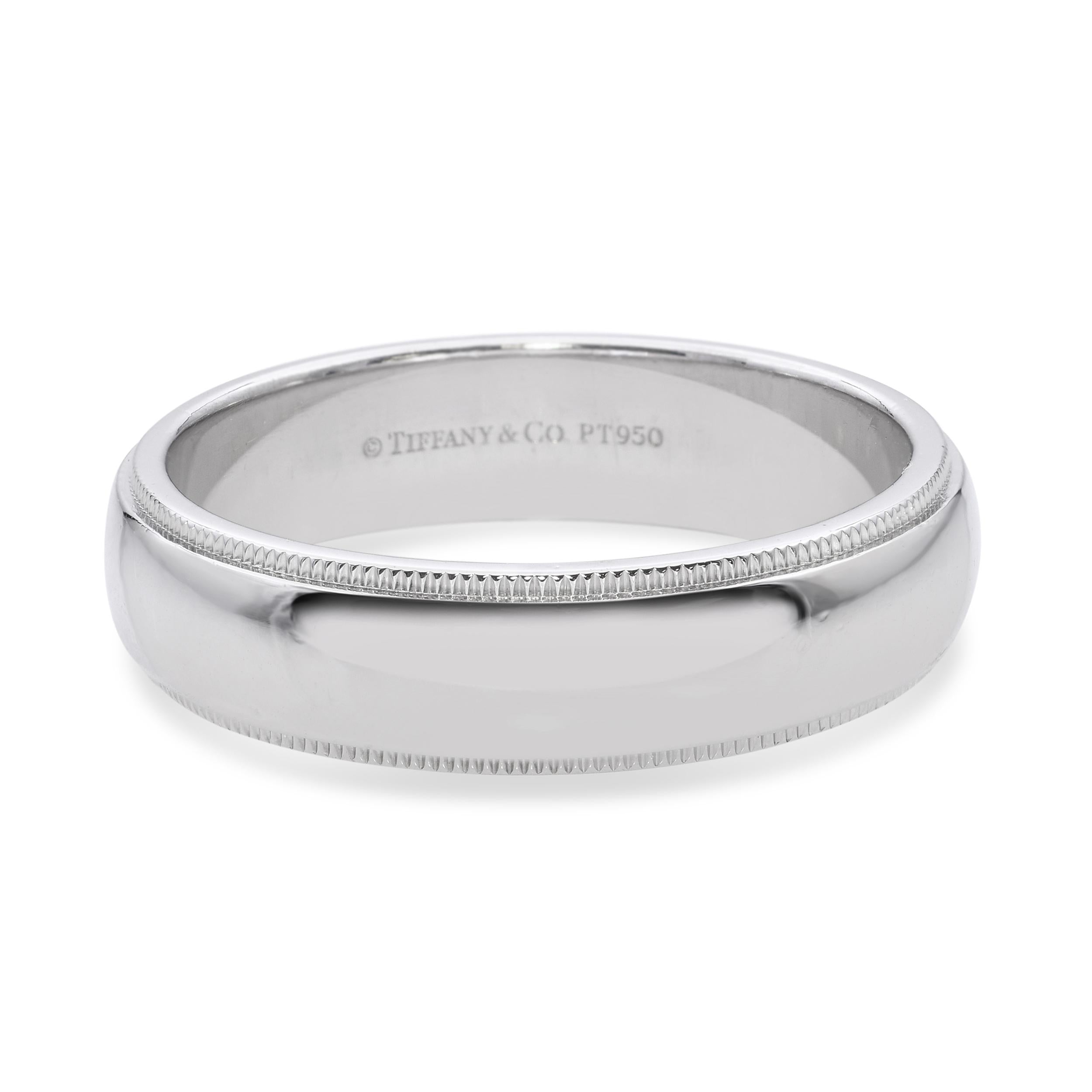 Tiffany and Co. Platinum Classic Milgrain Wedding Band Ring