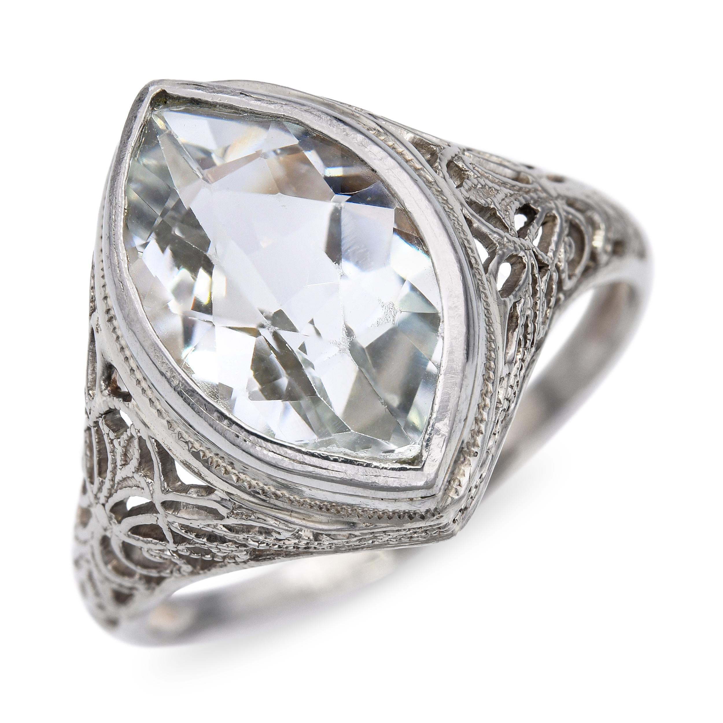 Antique 14k White Gold 1.90ct Aquamarine Ring