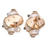 MAZ 18k Yellow Gold Turbo Shell and Emerald Clip On Earrings