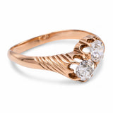 Antique Victorian 14k Yellow Gold Old European Cut Diamond Bypass Ring