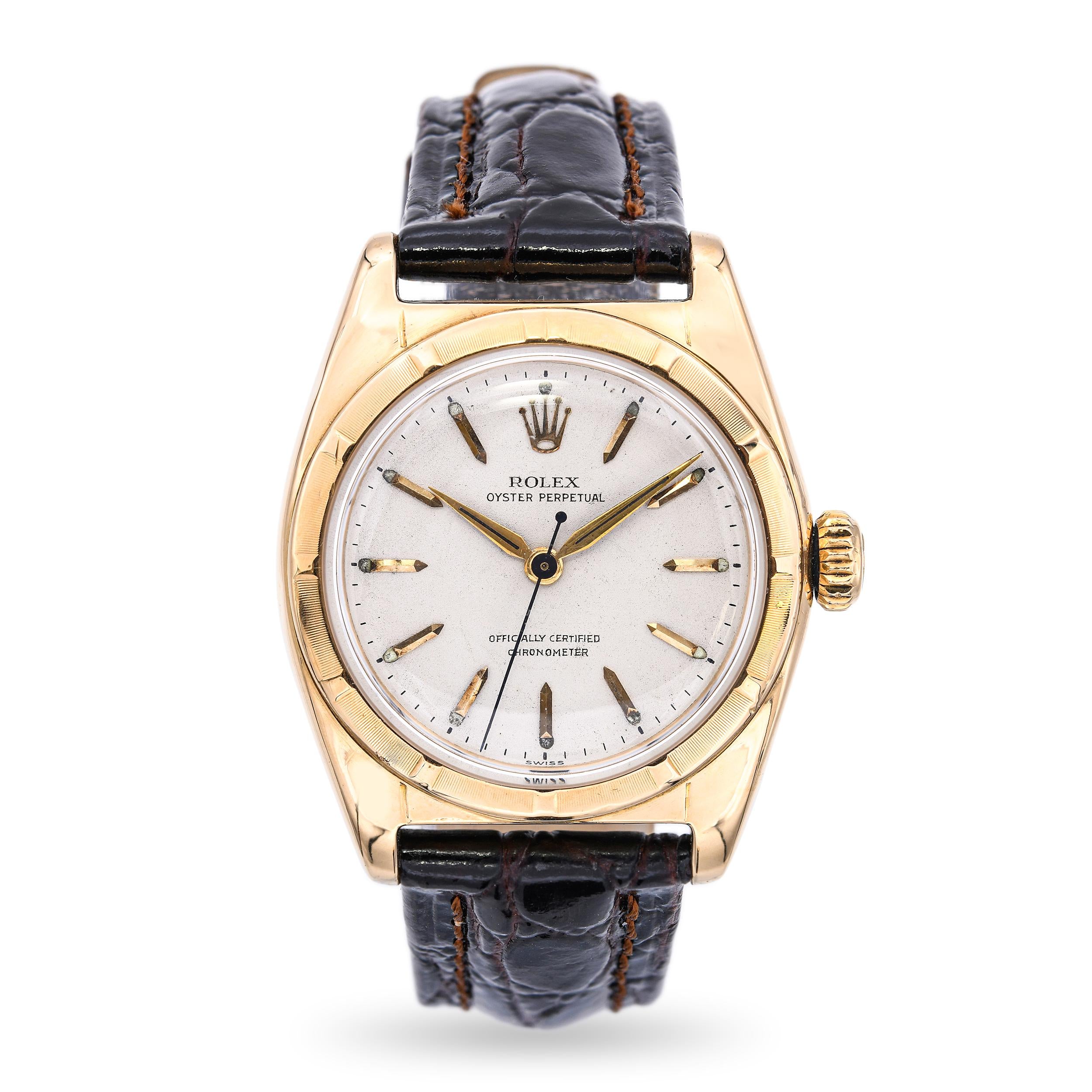 Vintage 18k Rose Gold Rolex Bubbleback Automatic Watch Ref 6011