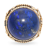 Antique French 18k Yellow Gold Lapis Lazuli Ornate Dome Ring
