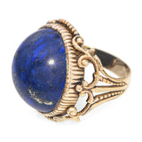 Antique French 18k Yellow Gold Lapis Lazuli Ornate Dome Ring