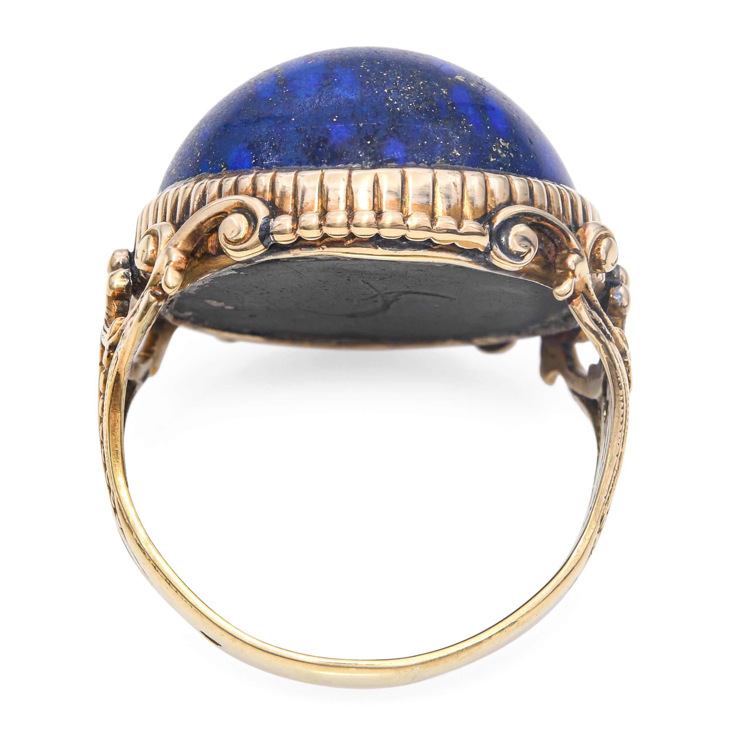 Antique French 18k Yellow Gold Lapis Lazuli Ornate Dome Ring