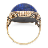 Antique French 18k Yellow Gold Lapis Lazuli Ornate Dome Ring