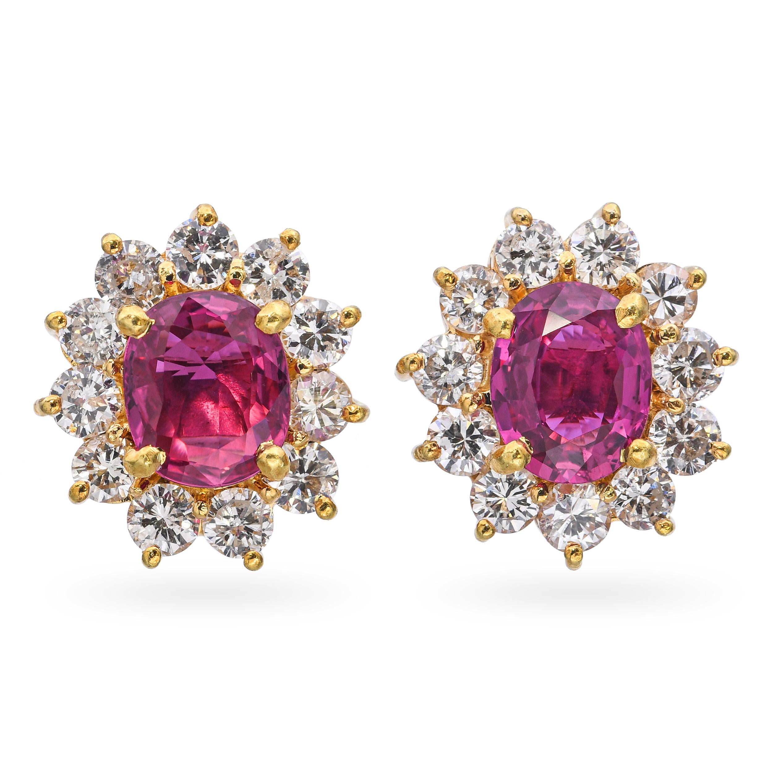 Vintage 18k Yellow Gold 2.01tcw Ruby and 0.66tcw Diamond Halo Earring Studs