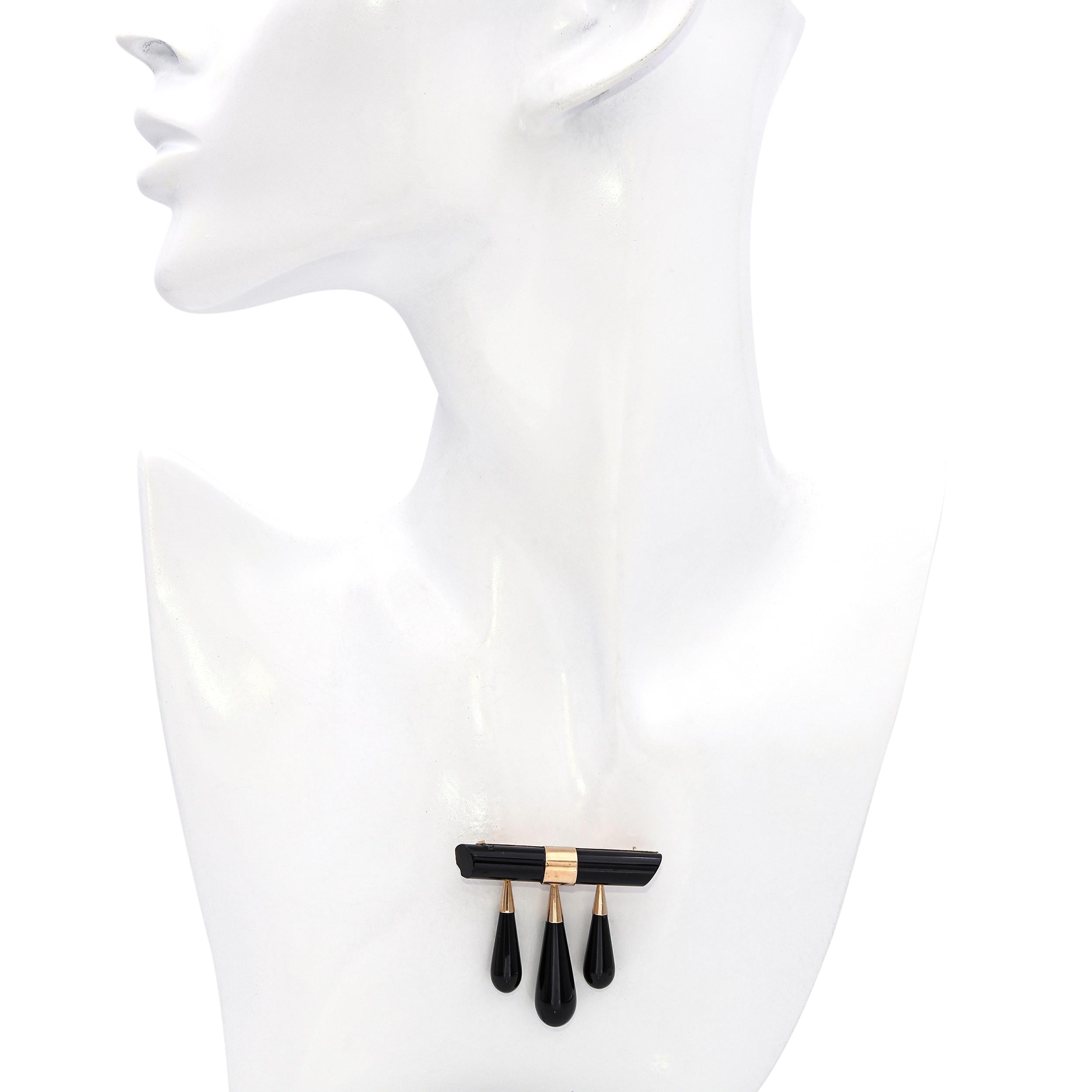 * Antique Victorian 14k Yellow Gold Onyx Bar Brooch