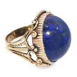 Antique French 18k Yellow Gold Lapis Lazuli Ornate Dome Ring