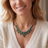 Vintage 14k White Gold Jadeite and Diamond Cluster Necklace