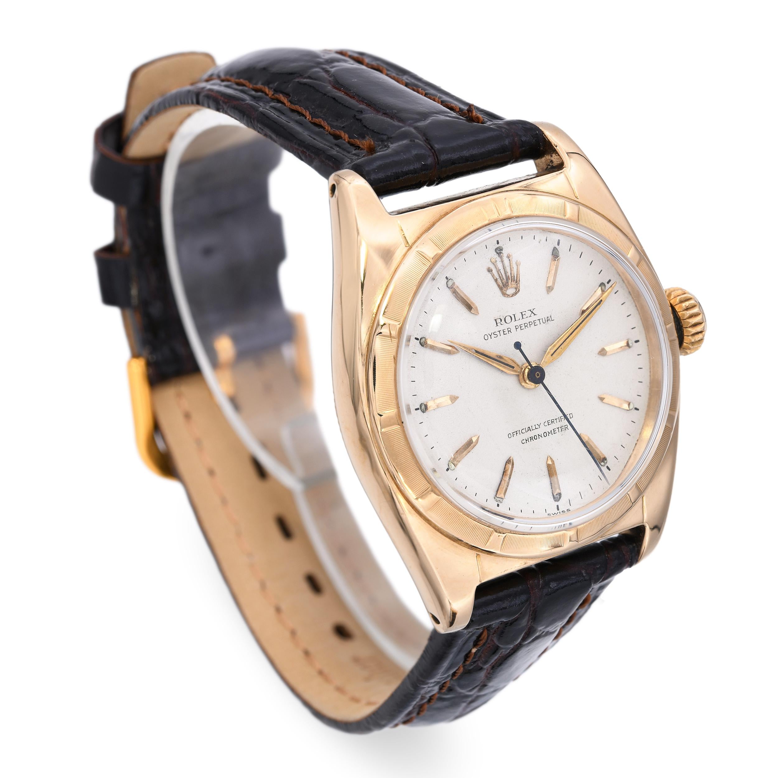 Vintage 18k Rose Gold Rolex Bubbleback Automatic Watch Ref 6011