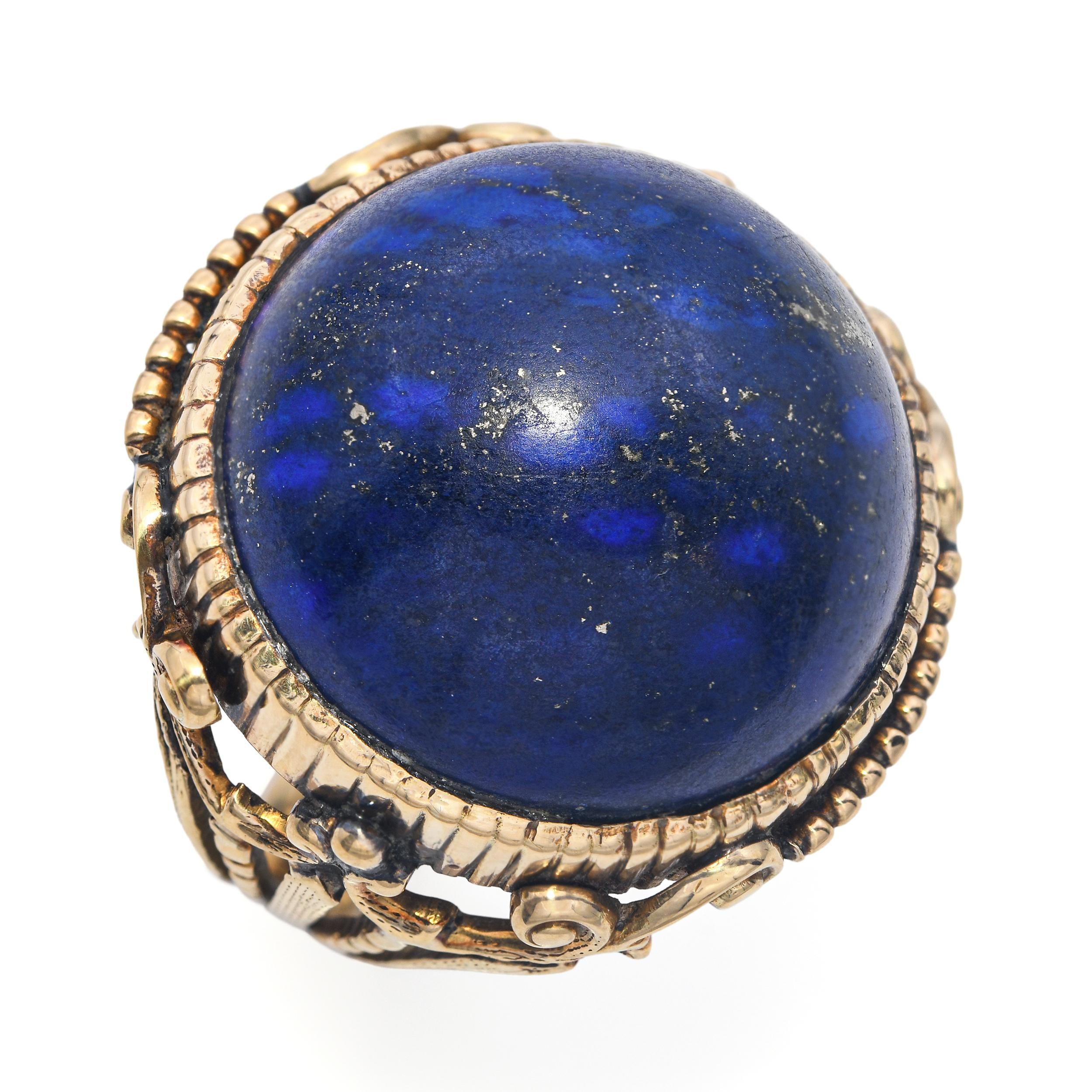 Antique French 18k Yellow Gold Lapis Lazuli Ornate Dome Ring