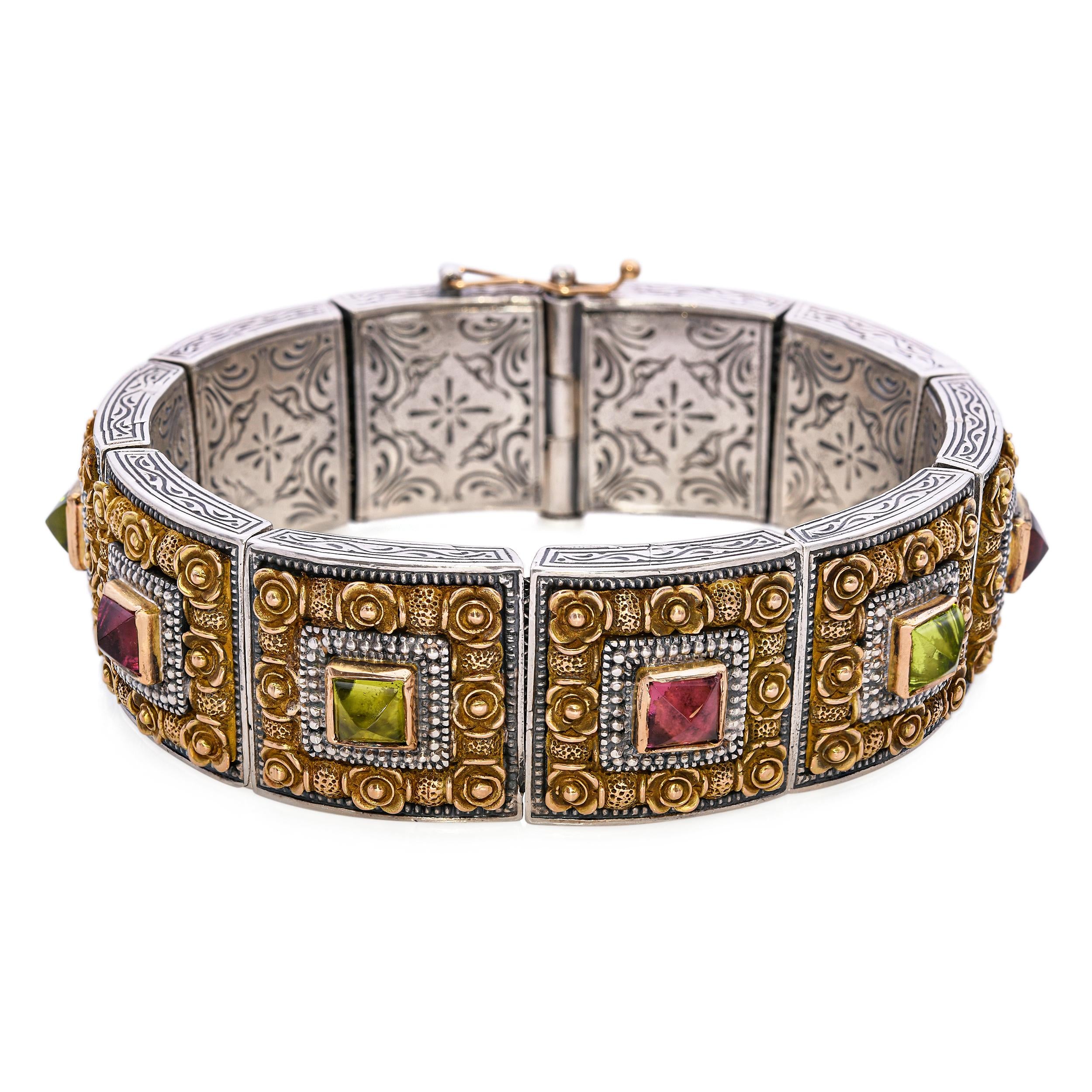 Konstantino Sterling Silver and 18k Yellow Gold Tourmaline Bracelet