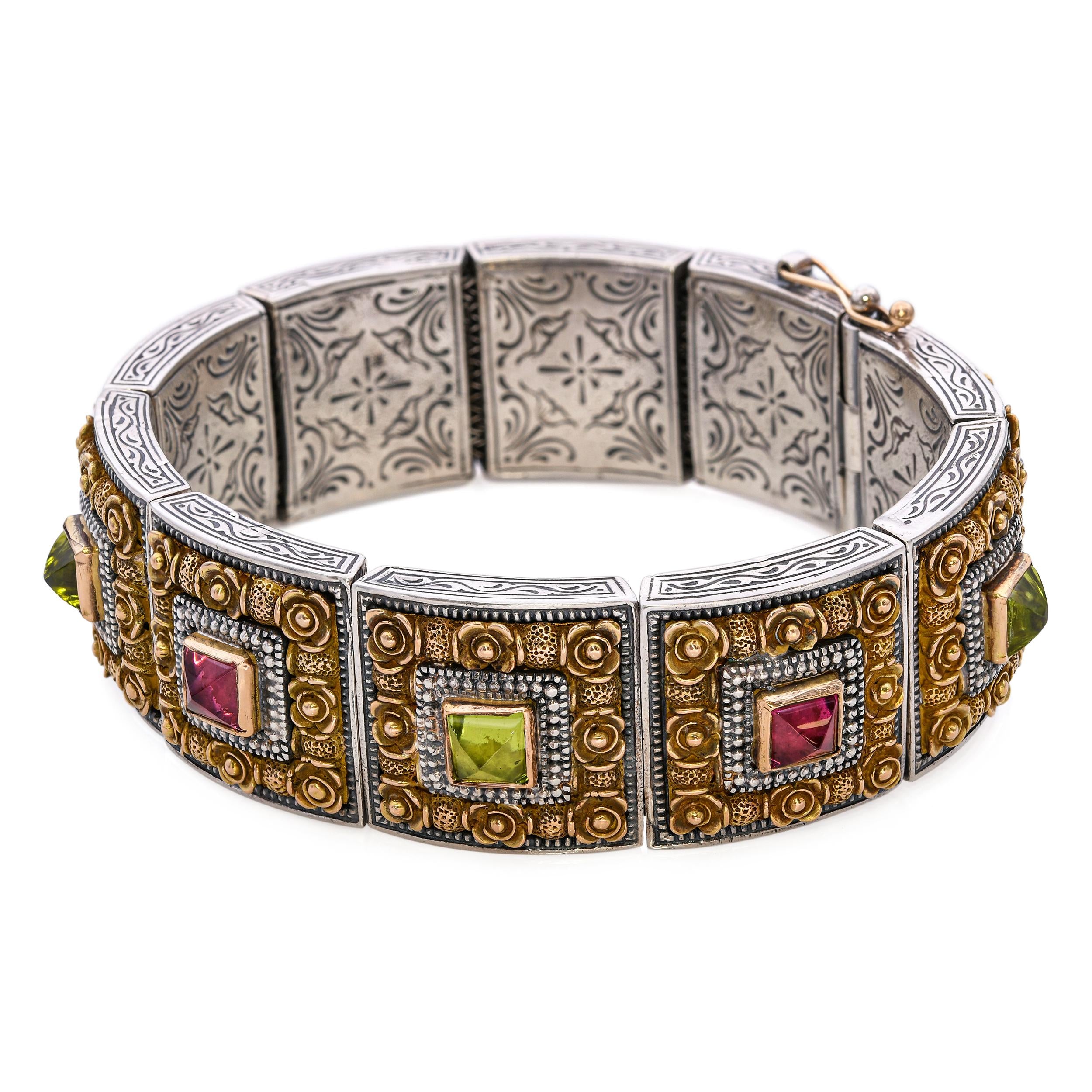 Konstantino Sterling Silver and 18k Yellow Gold Tourmaline Bracelet