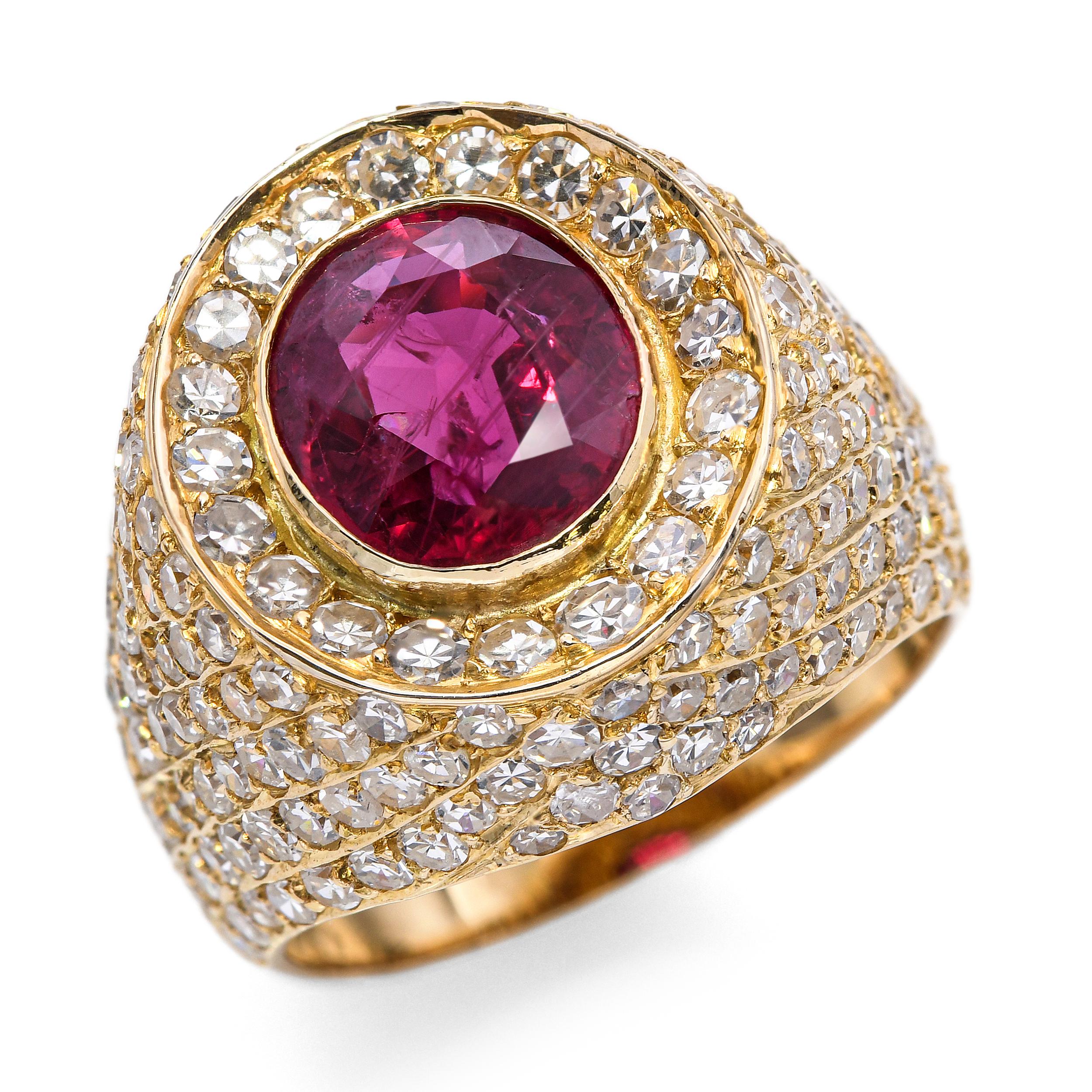Paul Flato 18k Yellow Gold Ruby & Diamond Statement Ring