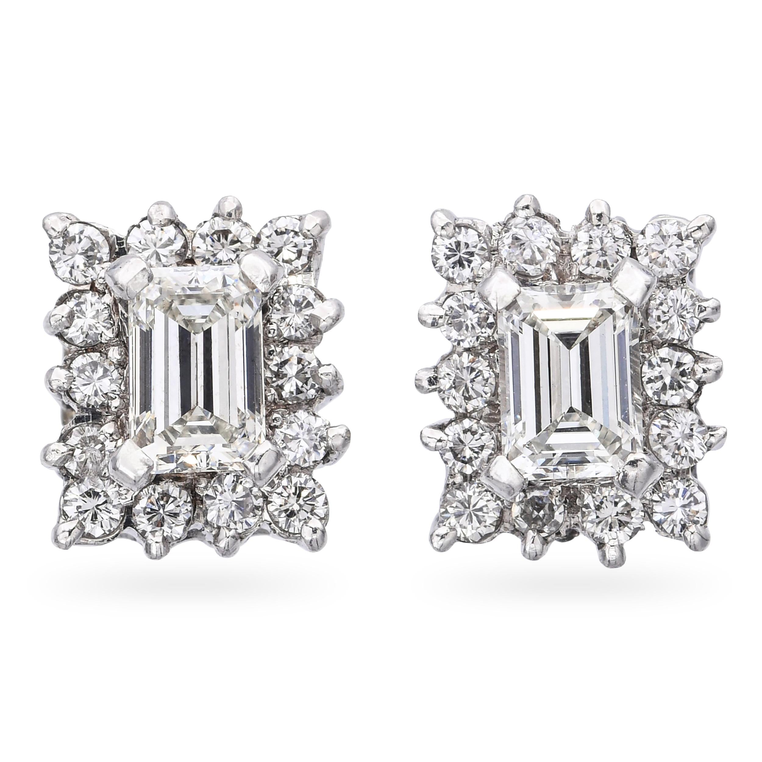 Vintage 14k White Gold 1.08tcw Diamond Stud Earrings