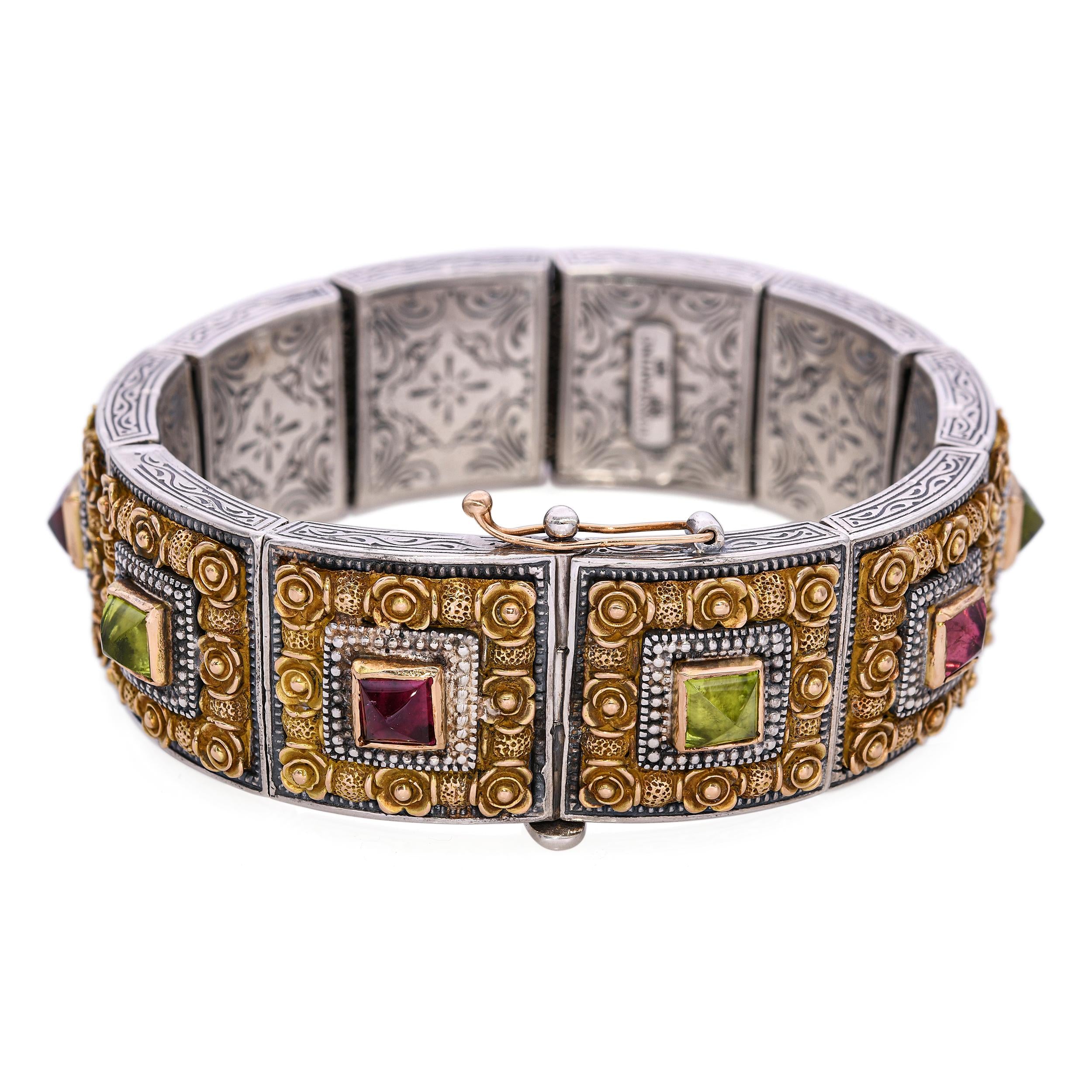 Konstantino Sterling Silver and 18k Yellow Gold Tourmaline Bracelet
