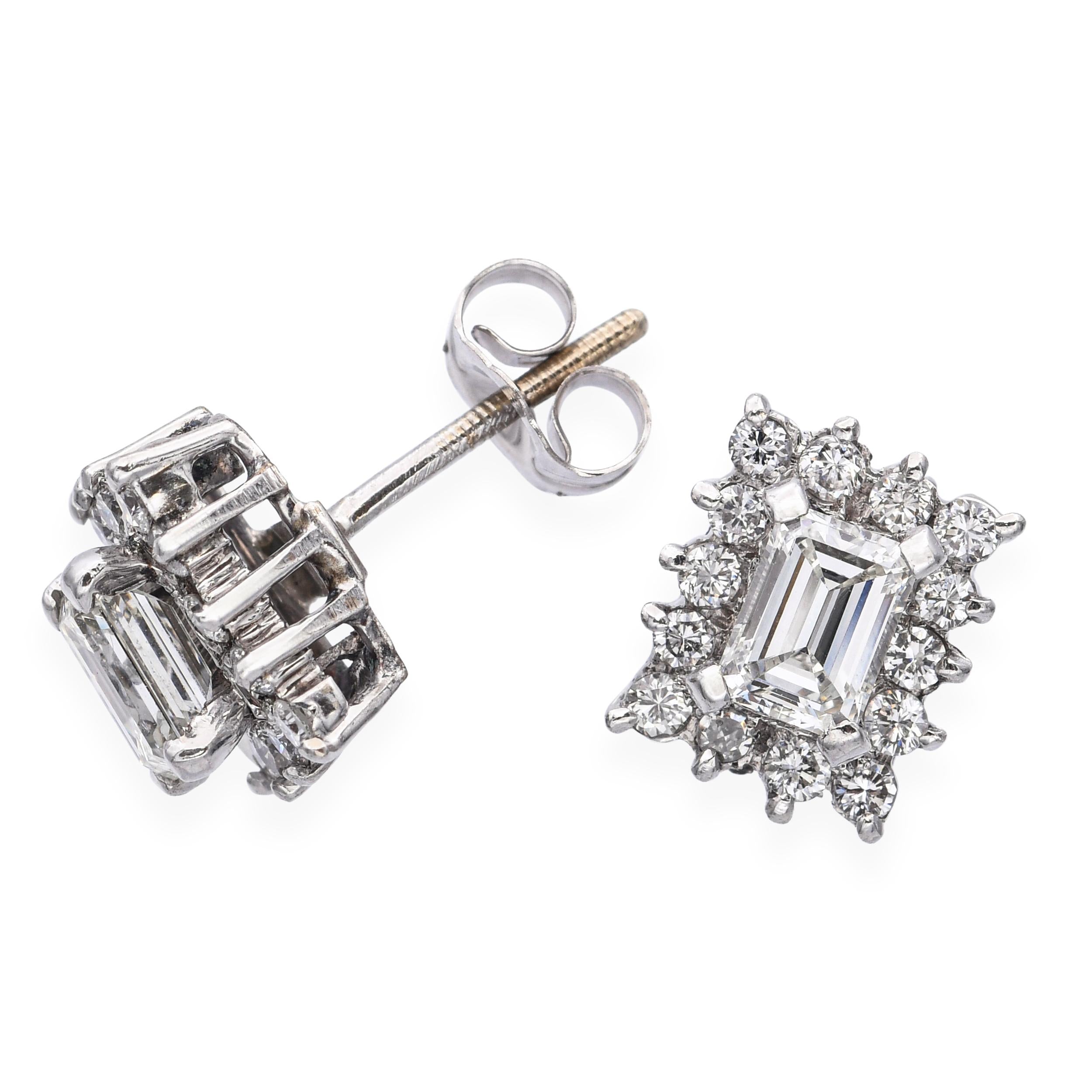 Vintage 14k White Gold 1.08tcw Diamond Stud Earrings