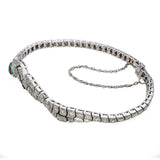 Art Deco 18k White Gold Diamond Onyx and Emerald Snake Bracelet