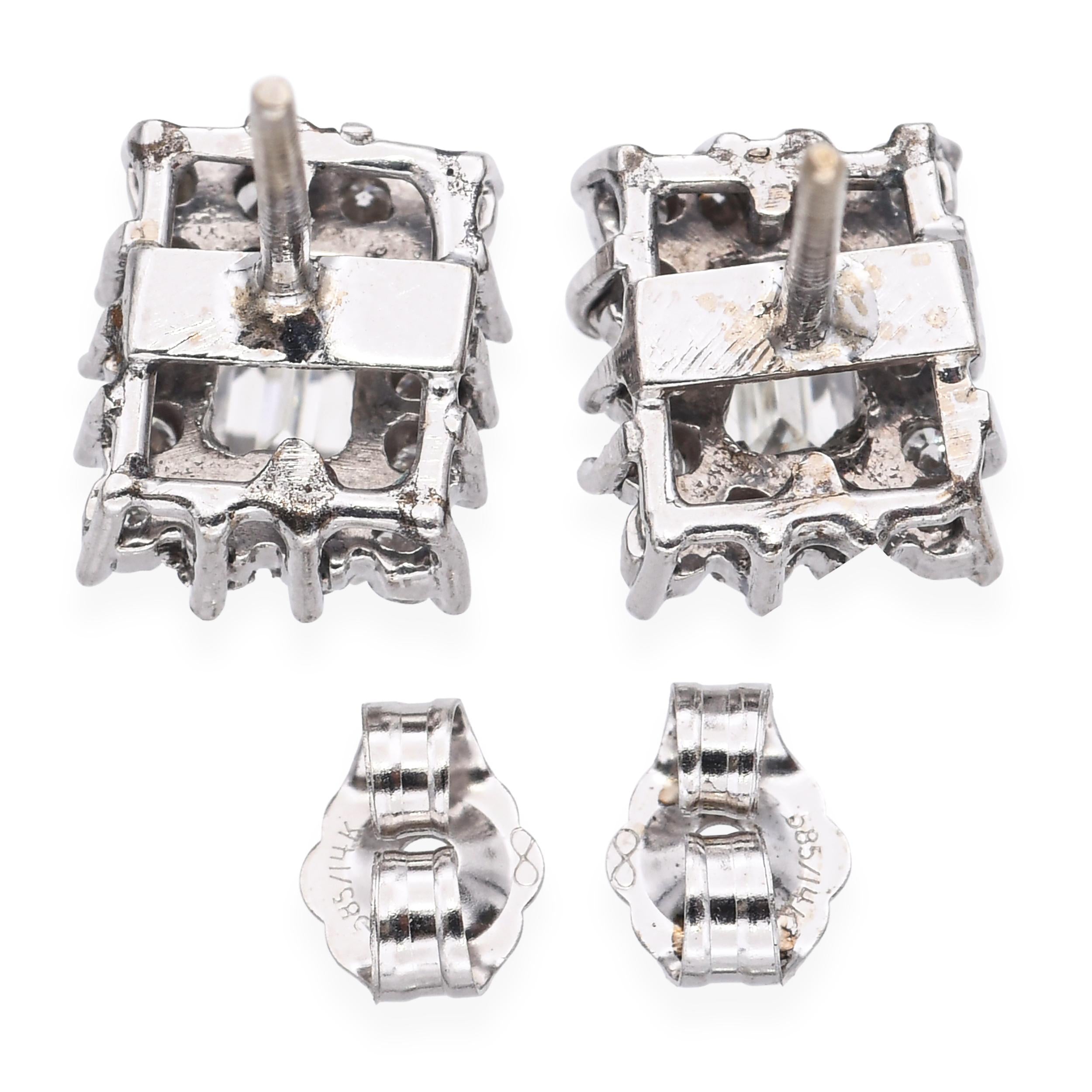 Vintage 14k White Gold 1.08tcw Diamond Stud Earrings