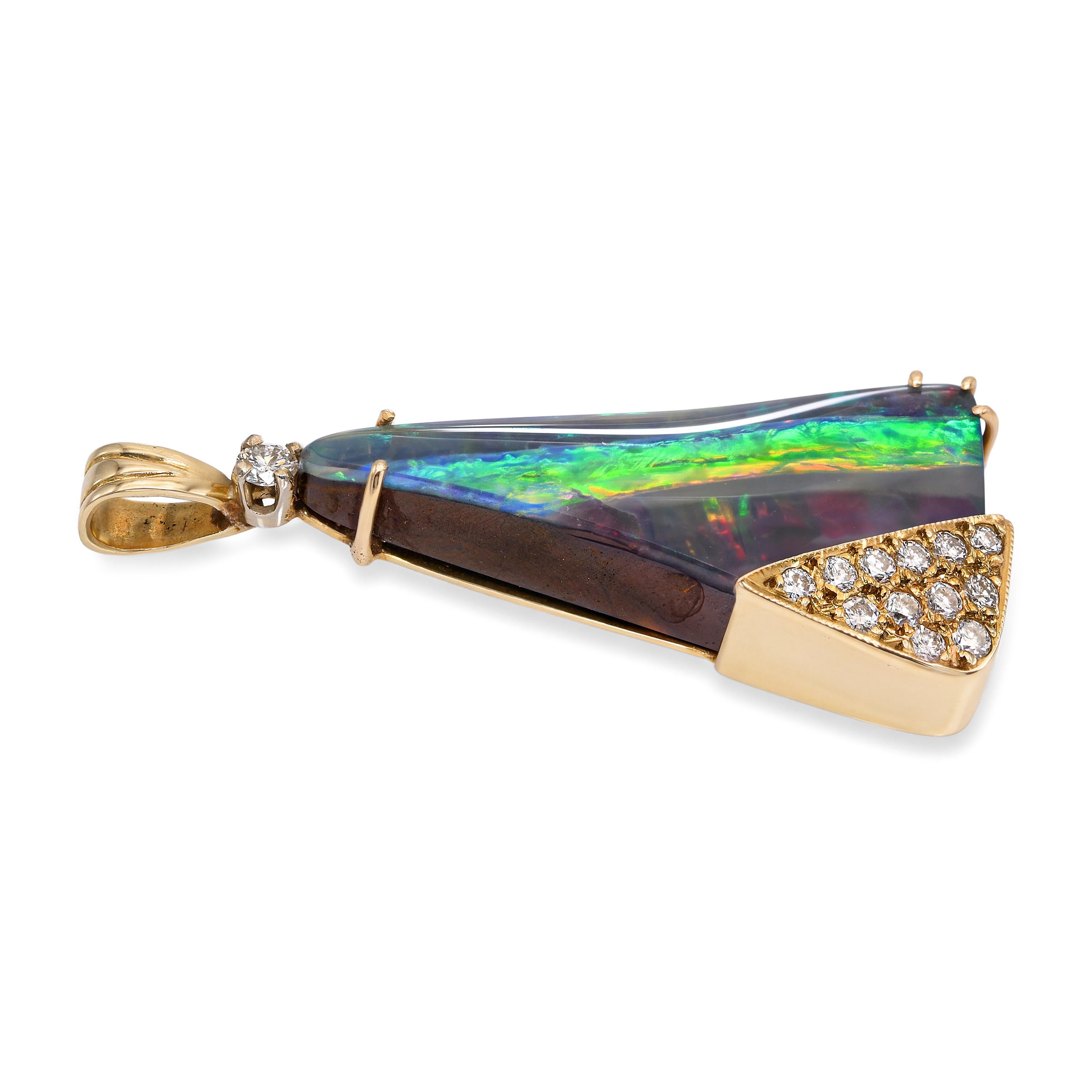 Vintage Yellow Gold Boulder Opal and Diamond Pendant