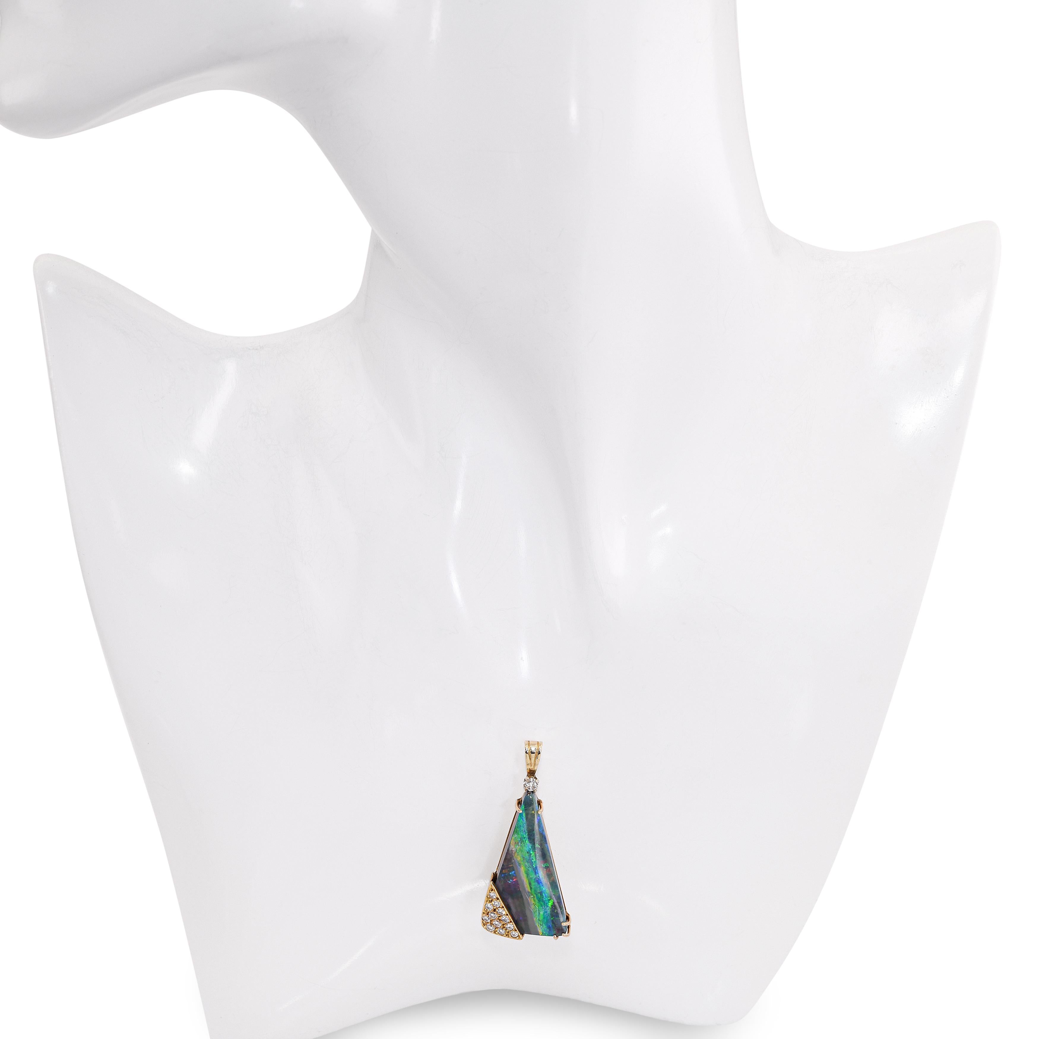 Vintage Yellow Gold Boulder Opal and Diamond Pendant