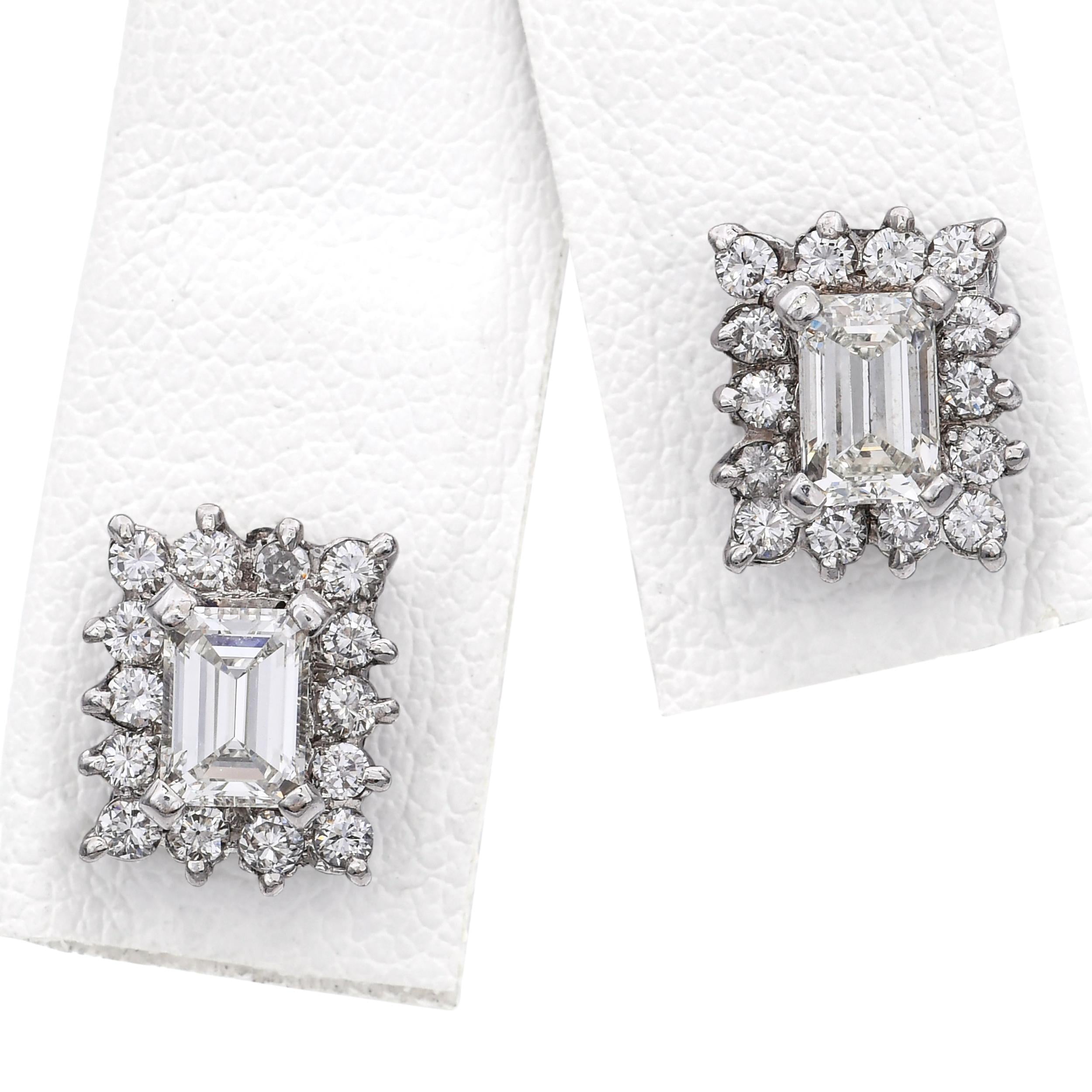 Vintage 14k White Gold 1.08tcw Diamond Stud Earrings