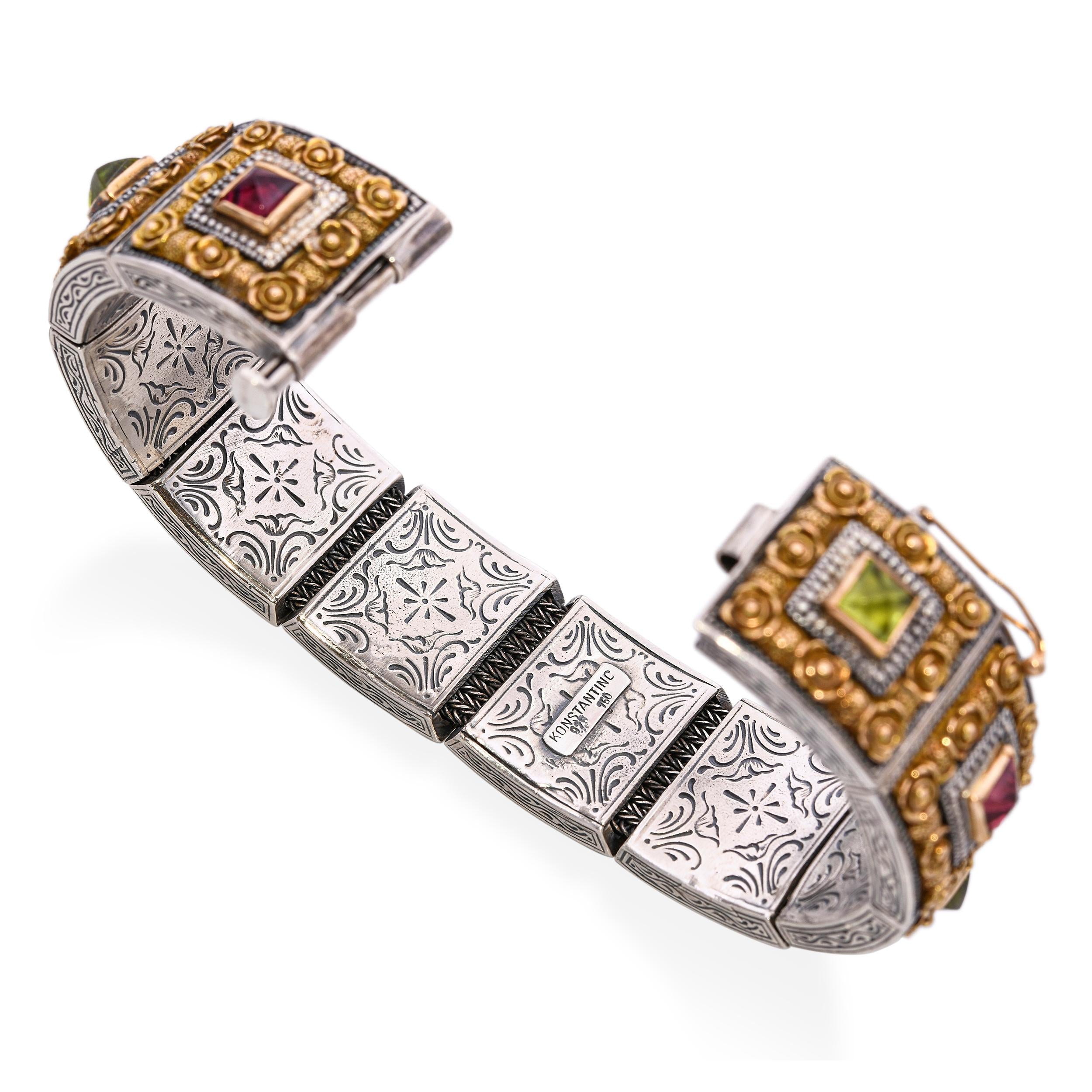 Konstantino Sterling Silver and 18k Yellow Gold Tourmaline Bracelet