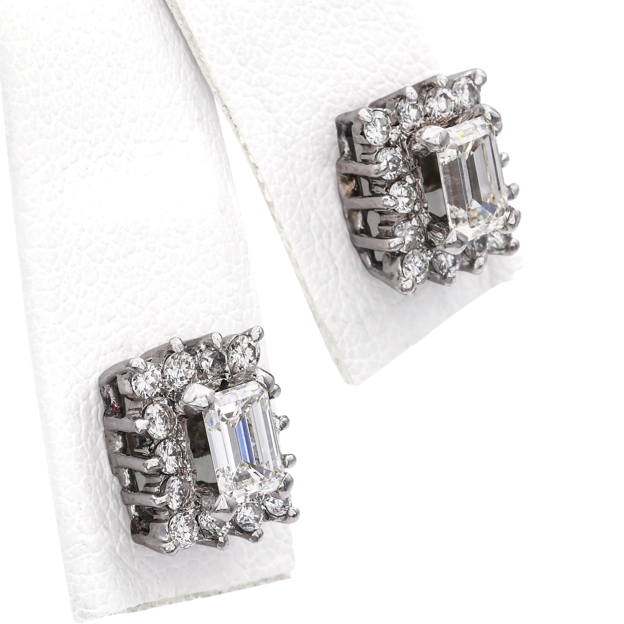 Vintage 14k White Gold 1.08tcw Diamond Stud Earrings