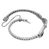 Art Deco 18k White Gold Diamond Onyx and Emerald Snake Bracelet