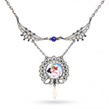 Antique Sterling Silver Synthetic Sapphire Enamel and Natural Pearl Necklace
